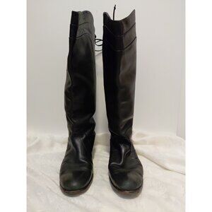 Salvatore Ferragamo Boots Leather Tall Riding Lace Up Valentino Black 11B
